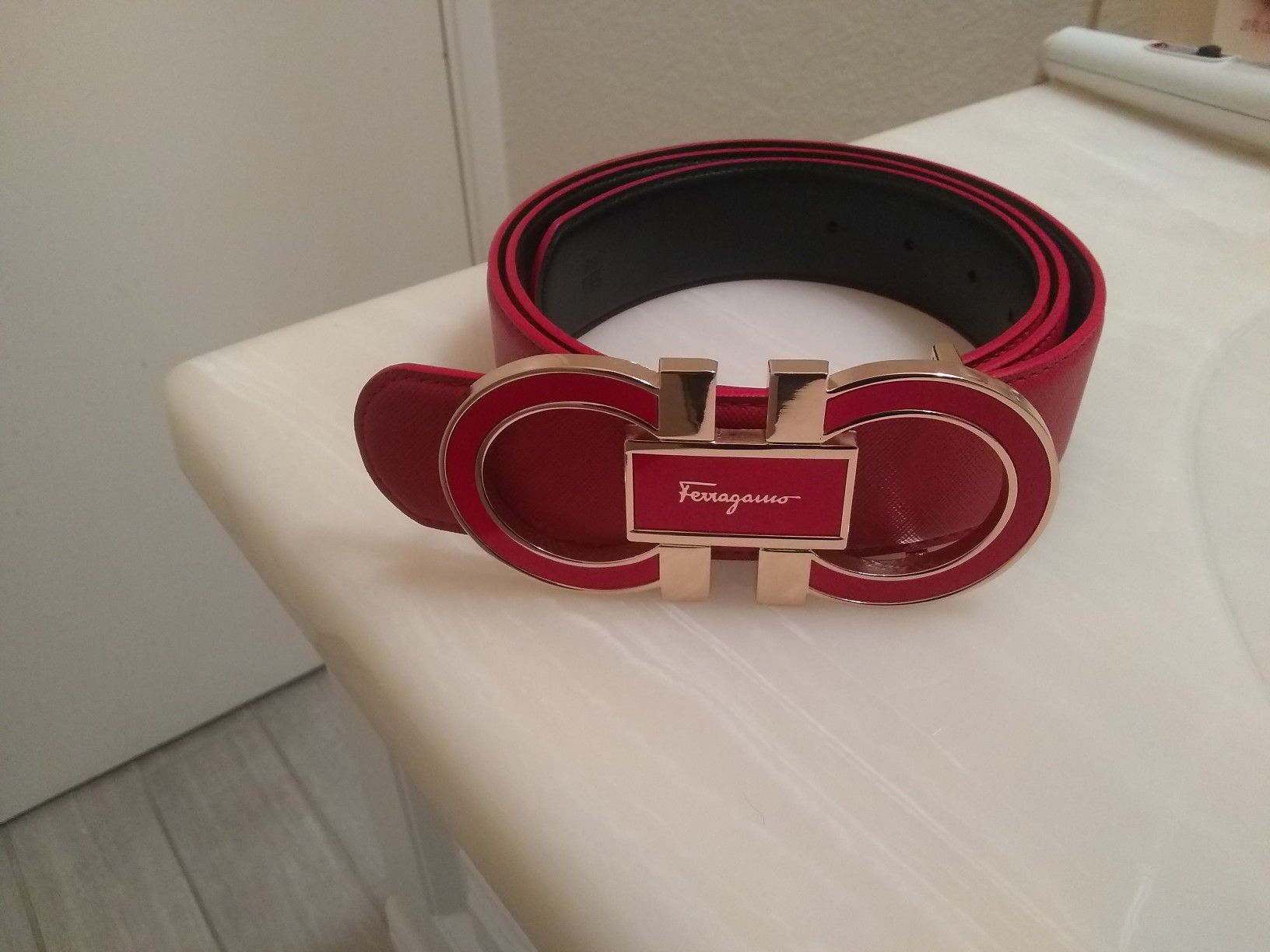 Accessories, Authentic Reversible Red Ferragamo Belt Gold Buck