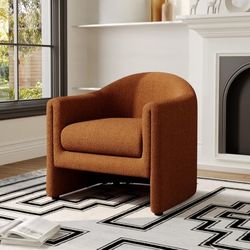 UIXE Barrel Accent Chair, Teddy Velvet Upholstered Armchair for Living Room, Fully Assembly Single Sofa Bedroom Reading Seat - Rusted Orange, Set of 1