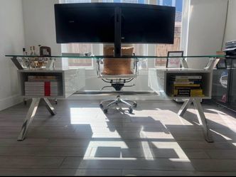 Glass Top Executive Desk with Chrome Legs