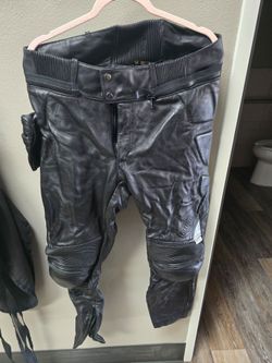 FirstGear Black Leather Motorcycle Pants