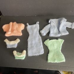 Vintage Hand-Knit Barbie Clothes Lot – 6 Pc Sweaters & Dresses 1960s Style