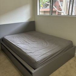 Queen Size Bed Frame (Ikea Malm) with two storage boxes