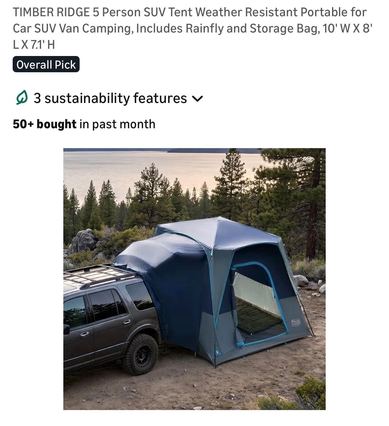 TIMBER RIDGE 5 Person SUV Tent Weather Resistant Portable for Car SUV Van Camping