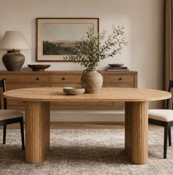 Oval Wood Dining Table with Column Legs