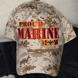 Proud Marine Mom Military Camouflage Hat Womens Adjustable Used Pre Owned.