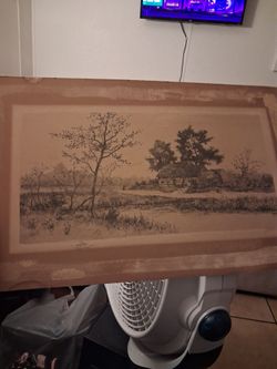 Antique George W. Bohde Signed Landscape Etching - 19th Century Riverscape Cottage