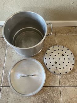 5 gallon aluminum stock pot with lid and strainer