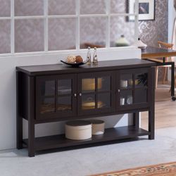 DH BASIC Modern Farmhouse 59" Windowpane Cabinet Buffet - Walnut