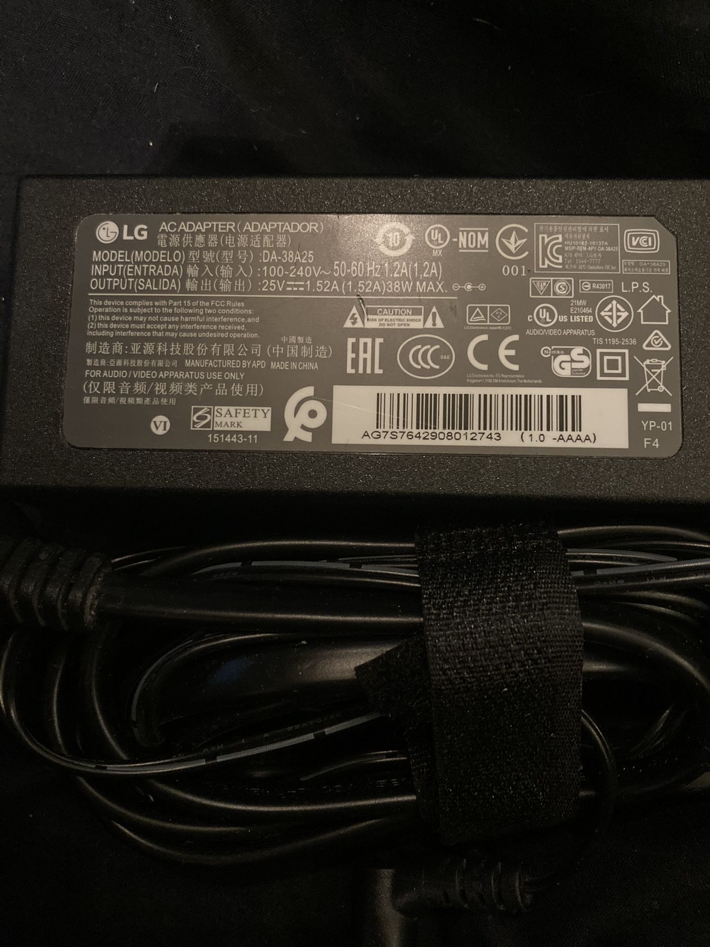 Lg Charger Original 25volt 1.52amp 38w