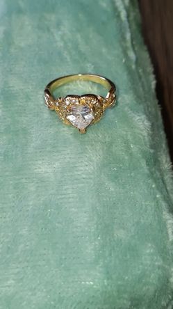 Gold Plated Cubic Zirconia Heart Engagement Ring 