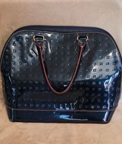 Navy Patent Leather Embossed Dome Handbag