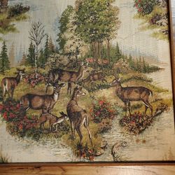 21"x21" Vintage Framed Deer Tapestry