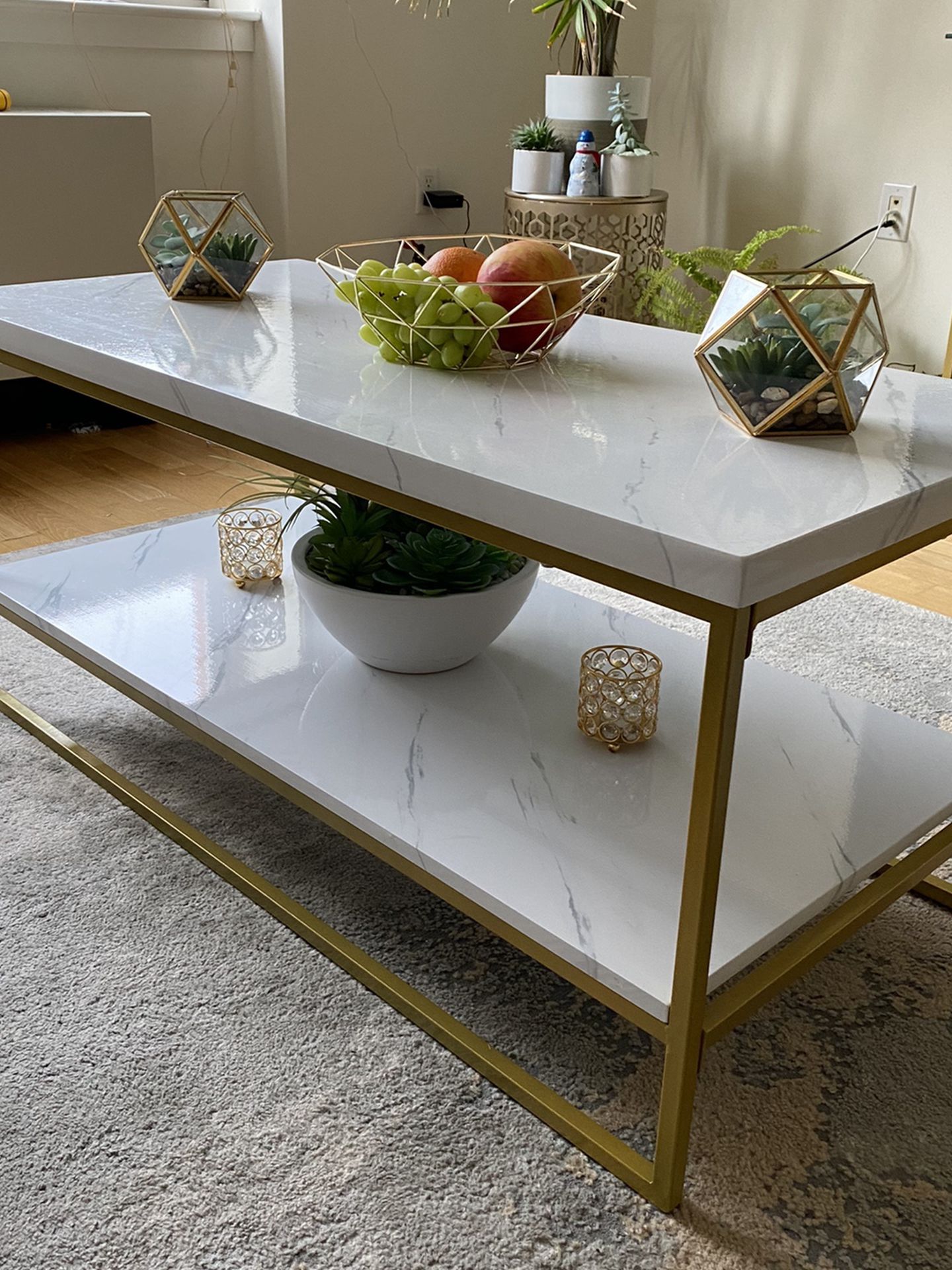 White and Gold Living room Table