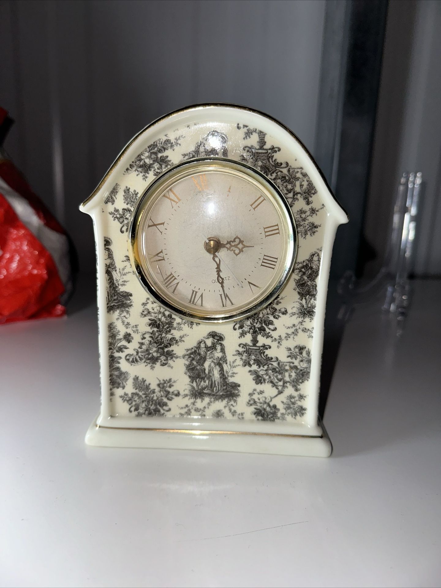 Porcelain Quartz Clock With Hidden Compartment, Does Not Work 