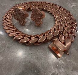 Miami Rose Gold Miami Cuban Link Chain Bracelet Cross Rings