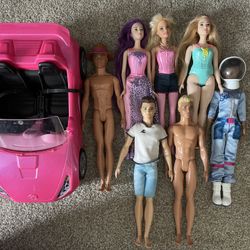 Barbie Dolls Lot of 7 Plus Barbie Convertible Car