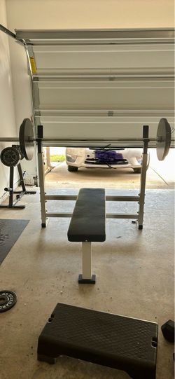 Olympic bench/bar with weights and rack