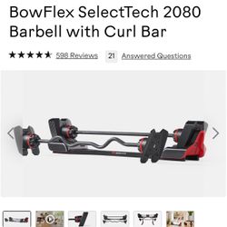 BowFlex SelectTech 2080 Barbell w/ Curl Bar, Barbell Stand w/ Media Rack & Barbell Weight Upgrade (40 Extra Lbs)