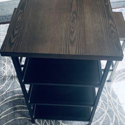 3-Piece Bar Table Set with 2 Stools, Table with Sturdy Metal Frame, Rustic Brown, Space-Saving.