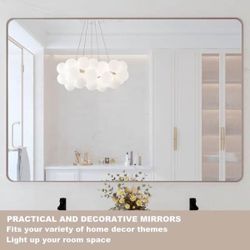 48 in. W x 36 in. H Large Rectangular Framed Wall Mounted Bathroom Vanity Mirror in Brushed Nickel