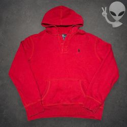 Polo Ralph Lauren Quarter-Button Hoodie Men's L Red Vintage