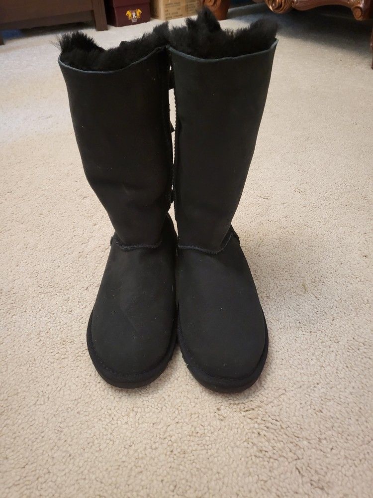Mid Calf Boots Black Sheep Skin Fur Warm Winter Snow