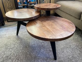 Modern Wood & Metal Geometric 3-Tier Coffee Table