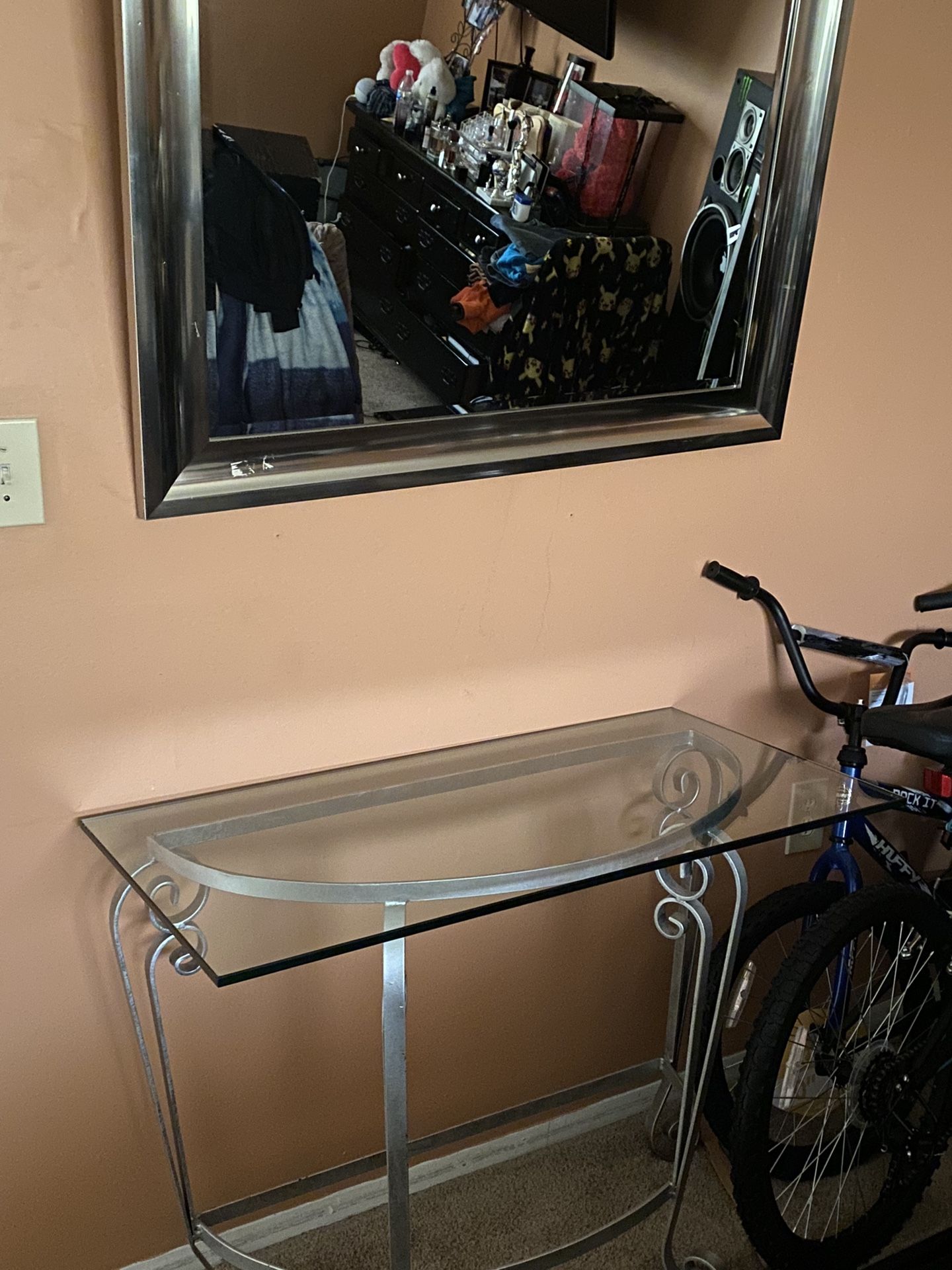 Glass Desk & Mirror