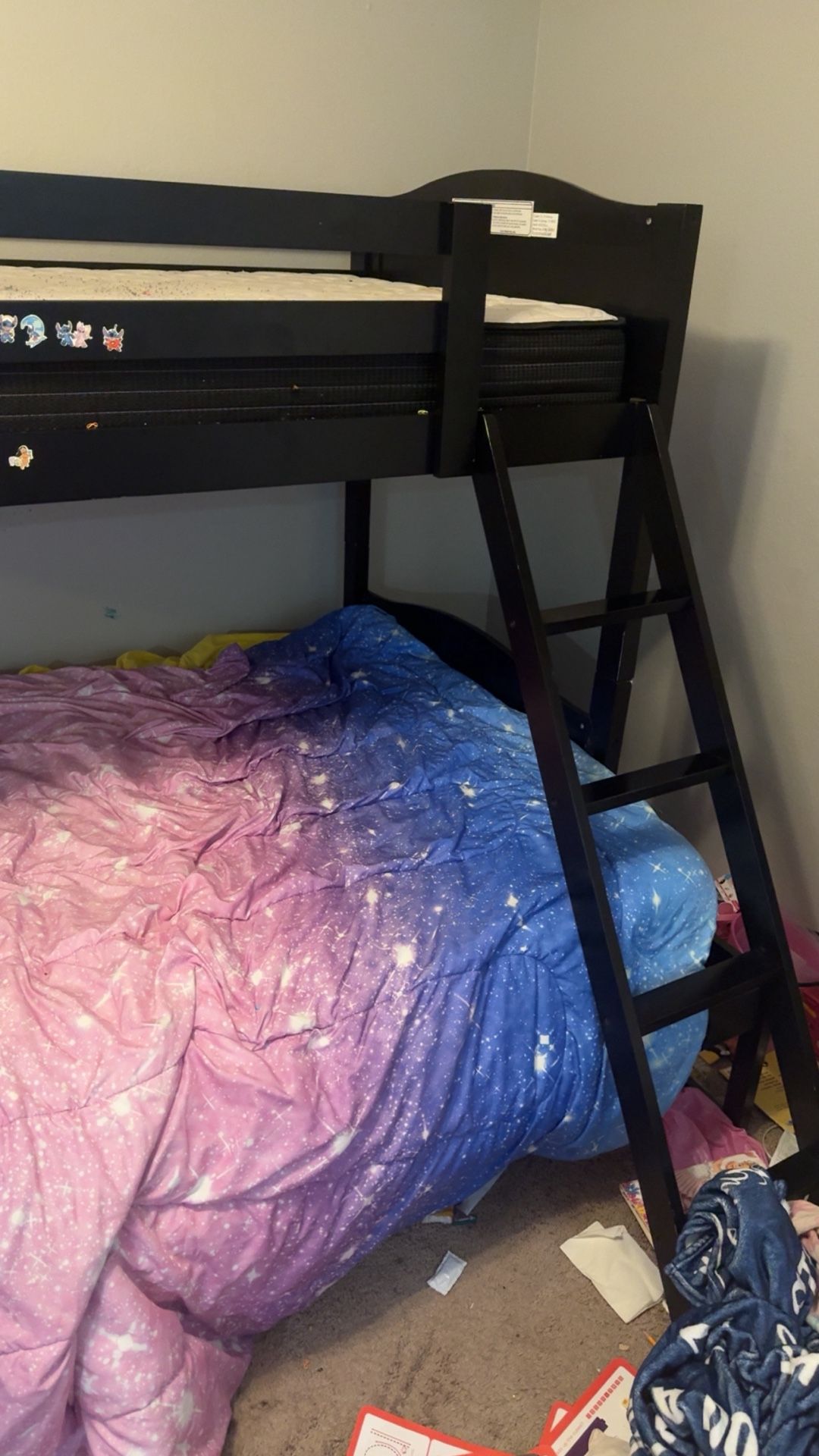 Black Bunk Bag With Full Size And Twin Size Mattress And Ladder Included