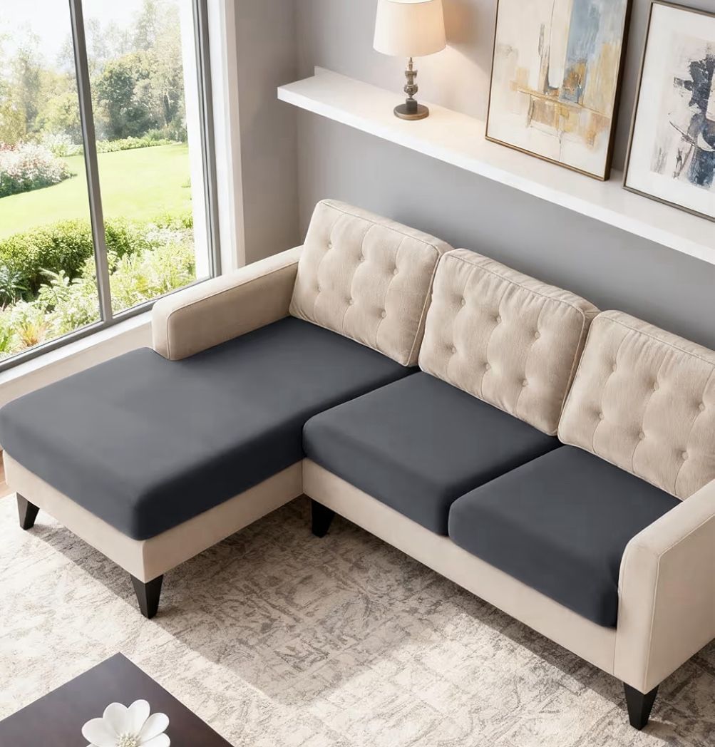 Sectional Couch Covers Stretch Couch Cushion Covers for Sectional Sofa Chaise L Shape, 3 Pieces Sectional Seat Covers Soft Washable Furniture Protecto
