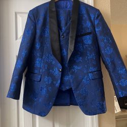 3 Piece Suit Metallic Blue Roses 