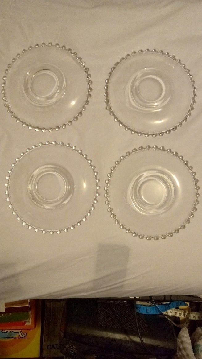 Set of 4 MINT 6" Imperial Candlewick Glass Saucers | Vintage Beaded Edge Serving Plates | Depression Era