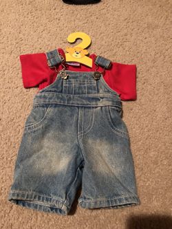Build a bear overalls and red shirt