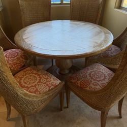 Artistica Round Dining Table with Travertine Top & 6 Woven Chairs