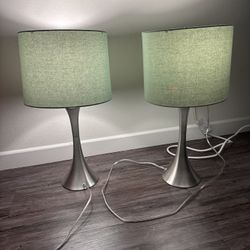 Modern brushed nickel table lamps – set of 2 Ment / Green Drum Fabric Shades 