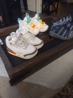 Jordan 3 Nike up tempo and Nike color trainers size 3c