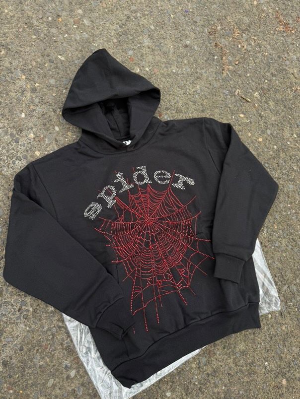Spider Hoodie Black Red Rhinestone