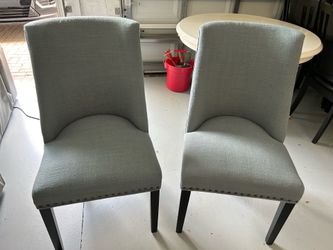 Set of 2 Upholstered Dining Chairs – Modern, Nailhead Trim