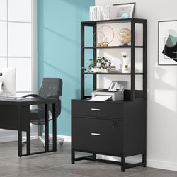 New 2 Drawer Lateral File Cabinet with Lock And Open Storage Shelves Letter Size