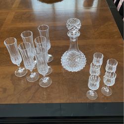 Longchamp Cristal D'arques Decanter, Glasses, and Flutes