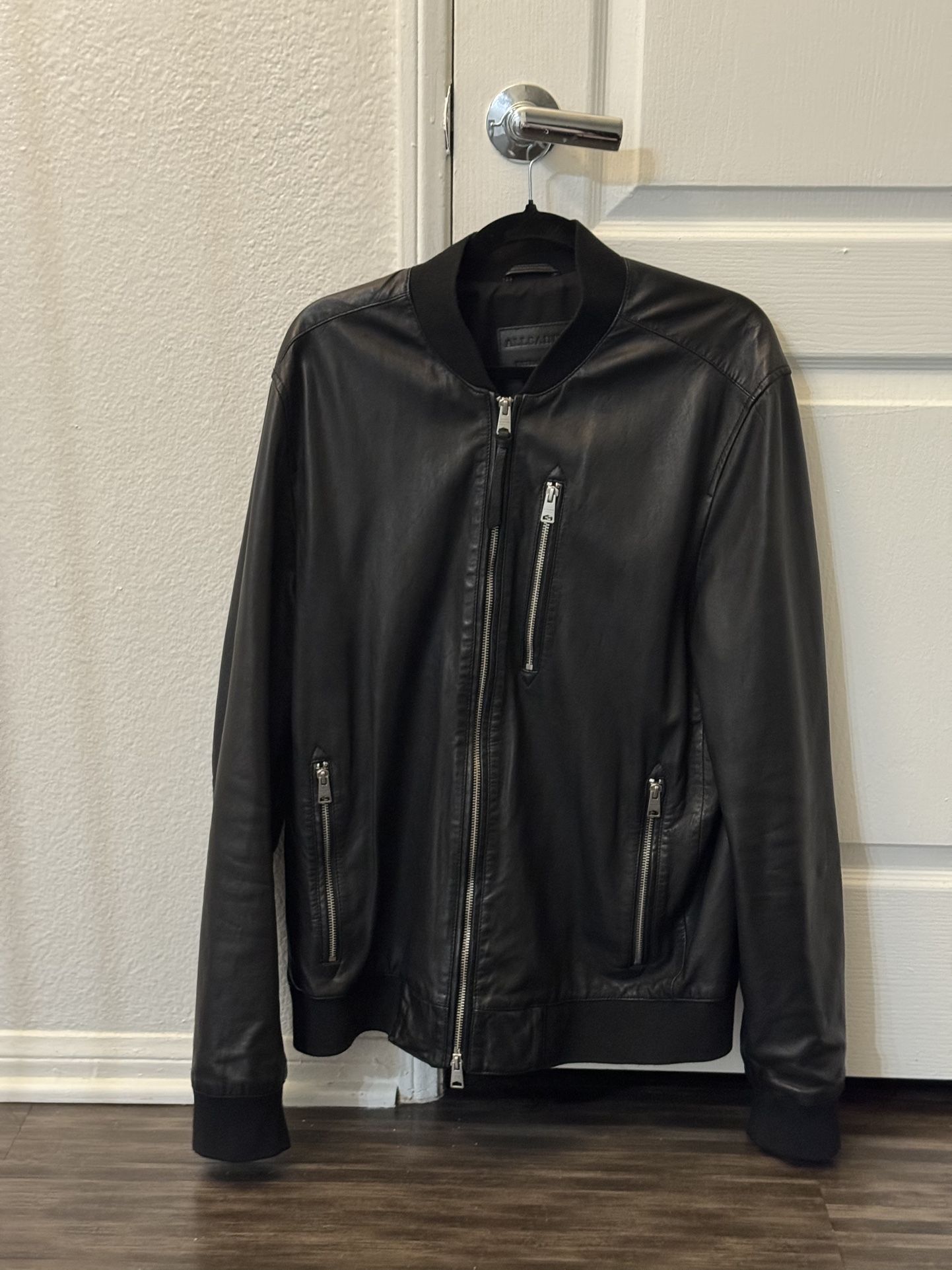 AllSaints Kemble Leather Bomber Jacket Black – XL – Discontinued – Excellent Condition