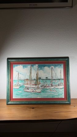 Original Joe Miron Watercolor – Nassau 1965 – Signed & Framed Vintage Art