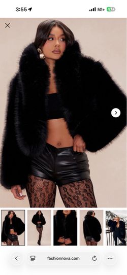 Black Cropped Faux Fur Jacket