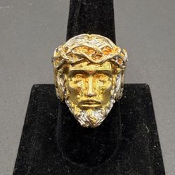 2 Tone Gold Jesus Ring