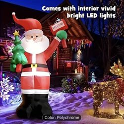 6ft Inflatable Santa with Christmas Tree, LED Rotating Lights, Outdoor Yard Garden Decor, Festive Holiday Display, Power Operated, US Plug, Polyester