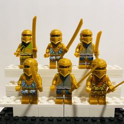 Gold Ninjas Minifigures Lot Building 6 Figs | New Custom Compatible LEGO Toys