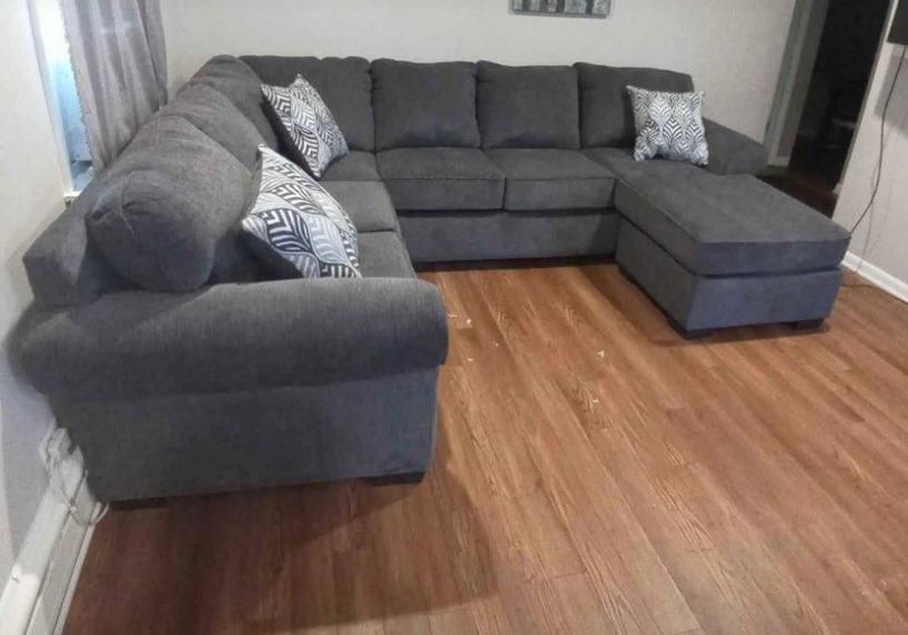 Large Grey Sectional Sofa Couch 