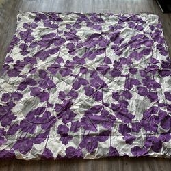 Reversible Purple Floral & Stripe Comforter / Quilt – Good Condition