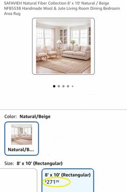 SAFAVIEH Natural Fiber Collection 8' x 10' Natural / Beige NFB553B Handmade Wool & Jute Living Room Dining Bedroom Area Rug