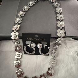 Elegant Ann Taylor Silver Pearl Necklace & earrings NEW